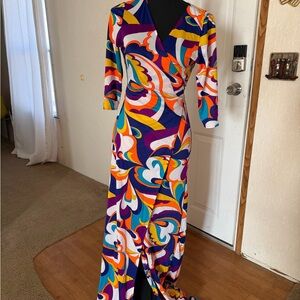 Colorful Abstract Print Wrap Dress
